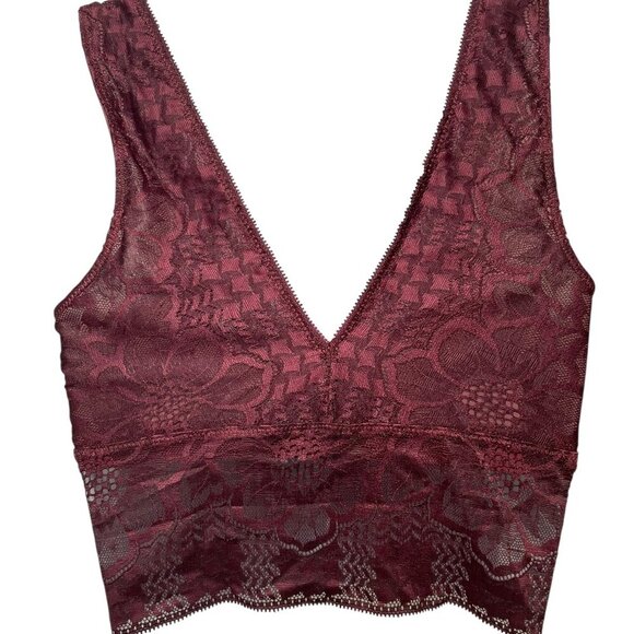 Aerie NWT Burgundy Lace Ribbed Bralette Tank Top Built-In Bra Size Small - Picture 3 of 5